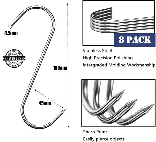 8Pack Butcher Meat Hooks Stainless Steel S-Hooks *Local Clearance* Carousel 2