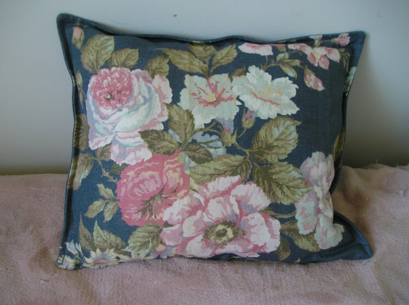 Beautiful Linen floral cushion blues and pink flowers Carousel 1