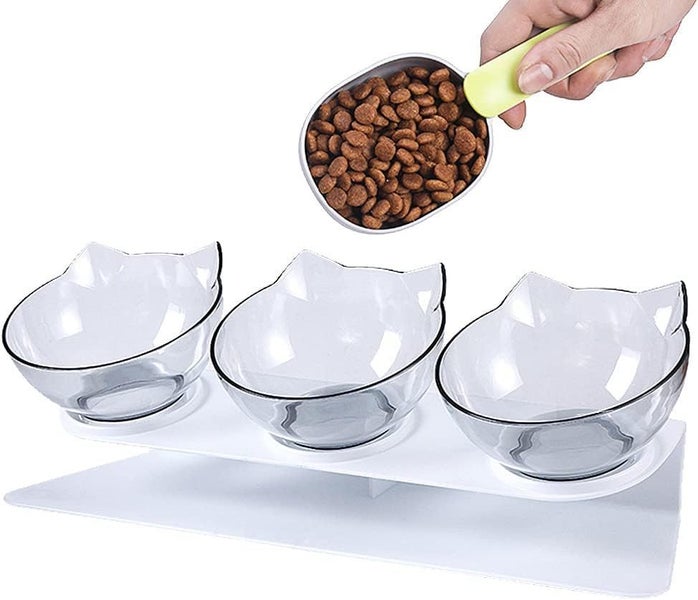 Raised Cat Bowl with Stand, 15o Tilted Cat Bowls for Kittens Elevated Cat Bow... Carousel 1