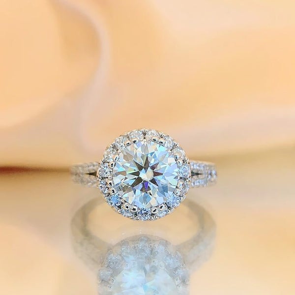 Real 2ct Moissanite Rings Sterling Sier Excellent Round Cut Pass Test Diamond... Carousel 1