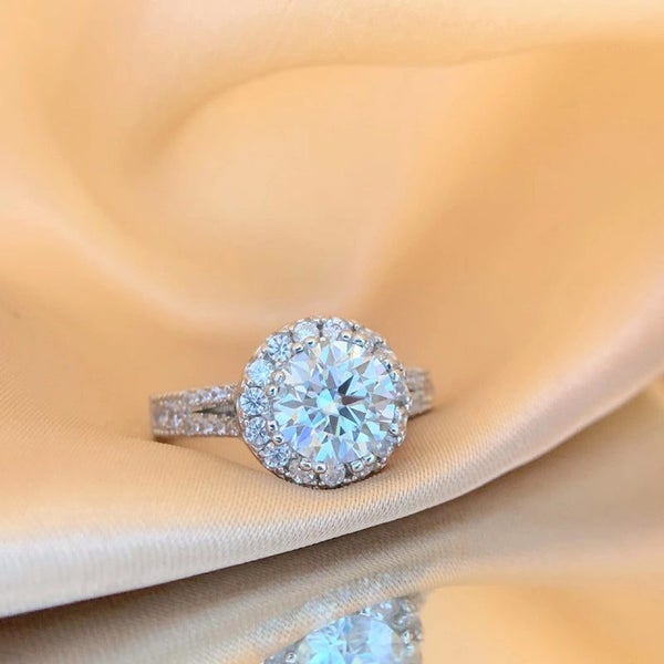 Real 2ct Moissanite Rings Sterling Sier Excellent Round Cut Pass Test Diamond... Carousel 2
