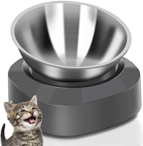 Stainless Steel Cat Food Bowl, 15-Angle, Ergonomic Design Reduces Vomiting Carousel 1
