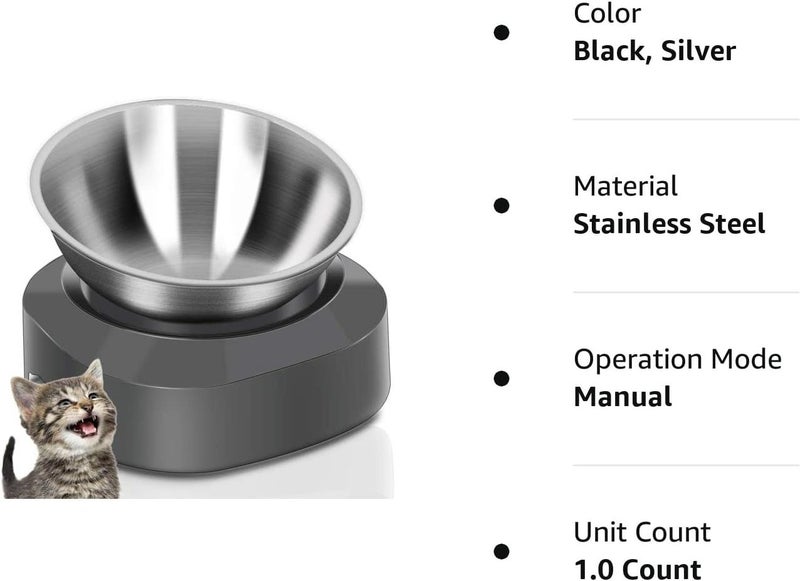 Stainless Steel Cat Food Bowl, 15-Angle, Ergonomic Design Reduces Vomiting Carousel 17