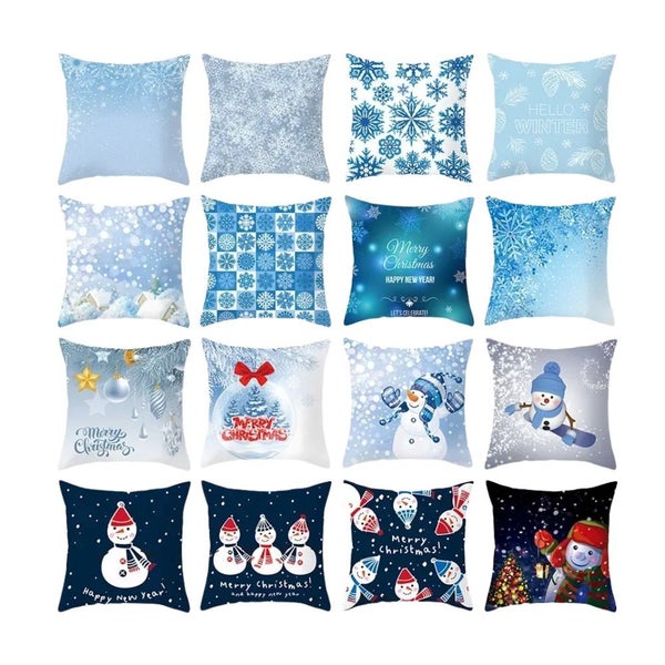 Anyhouz Pillowcase Sky Blue Snowman Christmas Winter Cotton Polyester Cushion... Carousel 2