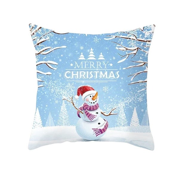 Anyhouz Pillowcase Sky Blue Snowman Christmas Winter Cotton Polyester Cushion... Carousel 1