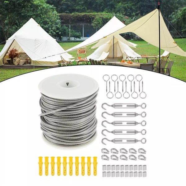 30M Stainless Steel Wire Rope Cable Kit Hooks Hanging Garden Railing Roll Carousel 1
