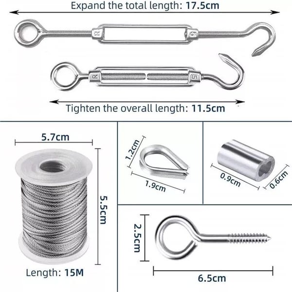 30M Stainless Steel Wire Rope Cable Kit Hooks Hanging Garden Railing Roll Carousel 2