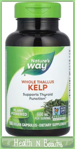 NATURE'S WAY KELP 600 MG - 180 VEGAN CAPS - THYROID FUNCTION - E0728 Carousel 1