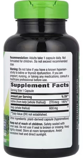 NATURE'S WAY KELP 600 MG - 180 VEGAN CAPS - THYROID FUNCTION - E0728 Carousel 2