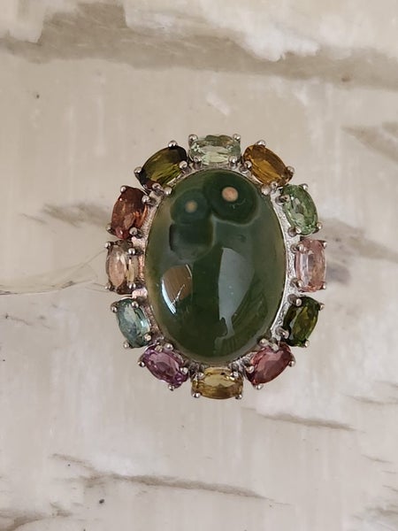Ocean Jasper & Tourmaline Ring in solid 925 Silver Carousel 2