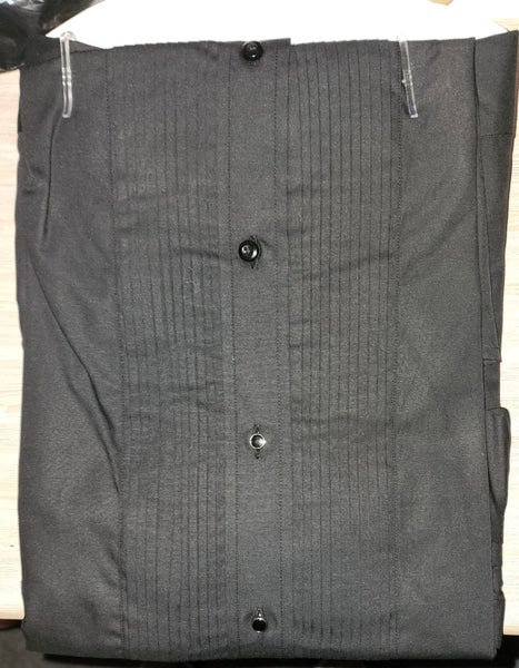 BLACK PINTUCKED TUXEDO SHIRT SIZES 15, 16, 18 BLACK BUTTONS BERKAM63614957795841111