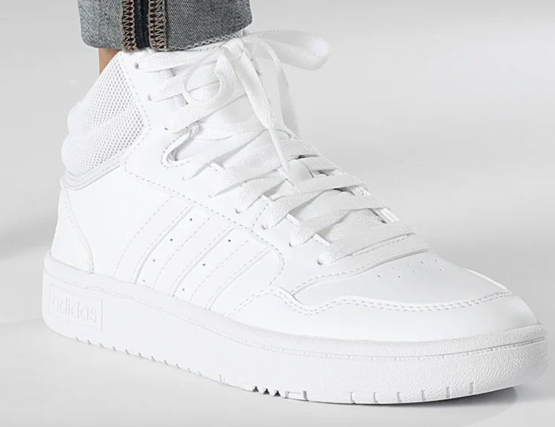 Adidas Hoop 3.0 Mid High Triple White Sneakers Women's US 11 Display New No Box Carousel 1