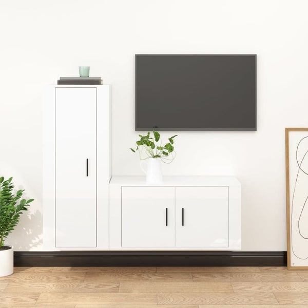 2 Piece Tv Cabinet Set Glossy Look White Engineered Wood Tonnixn Carousel 1