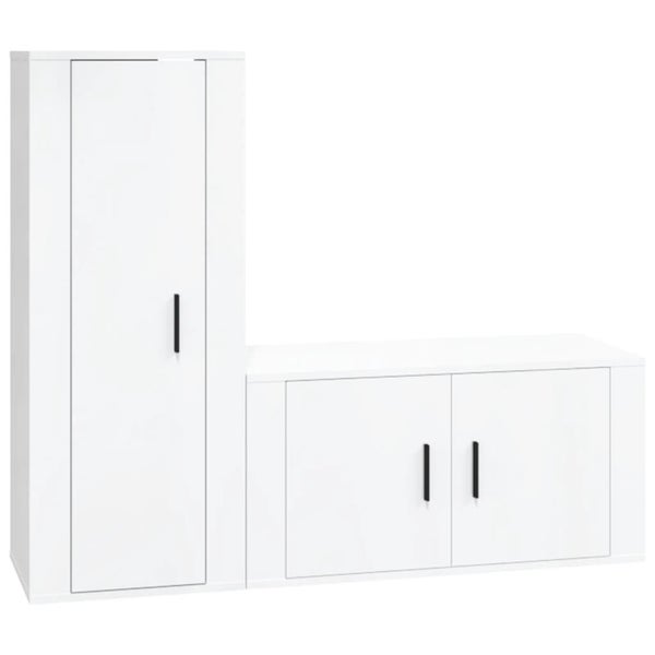 2 Piece Tv Cabinet Set Glossy Look White Engineered Wood Tonnixn Carousel 2