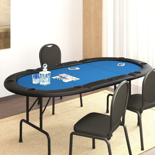 10-player Folding Poker Table Blue 206x106x75 Cm Nbabt Carousel 1