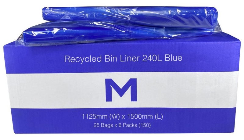240L Blue Recycled Bin Liners x 150's pack (1125 x 1500mm x 30mu) Carousel 1