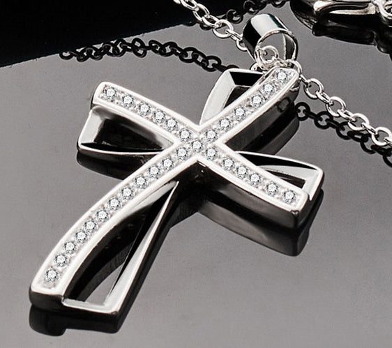 .925 Sterling Silver AAA Zircon Pendant Cross with Chain Carousel 4