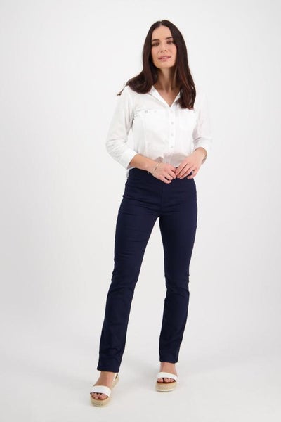 Vassalli Slim Leg Full Length Lightweight Pull On Pants Navy Carousel 1