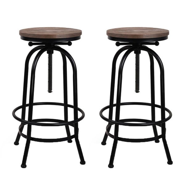 Artiss Set Of 2 Bar Stool Round Seat Wood Metal - Black And Brown Carousel 1