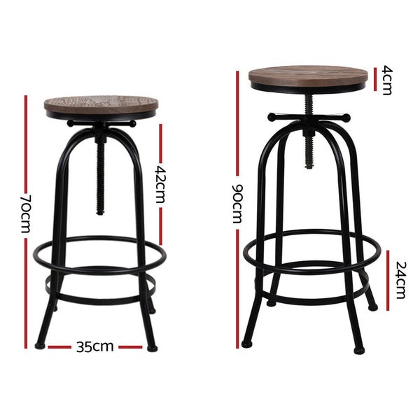 Artiss Set Of 2 Bar Stool Round Seat Wood Metal - Black And Brown Carousel 2