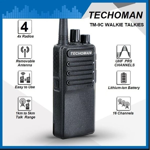 4x TECHOMAN TM-9C 2 WATT UHF PRS CB Walkie Talkies - 16 Channels - Standard S2 Carousel 1