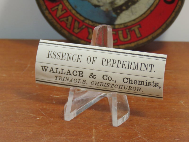 Early Original NZ Chemist Label Essence of Peppermint Wallace Chemists Chch Carousel 1