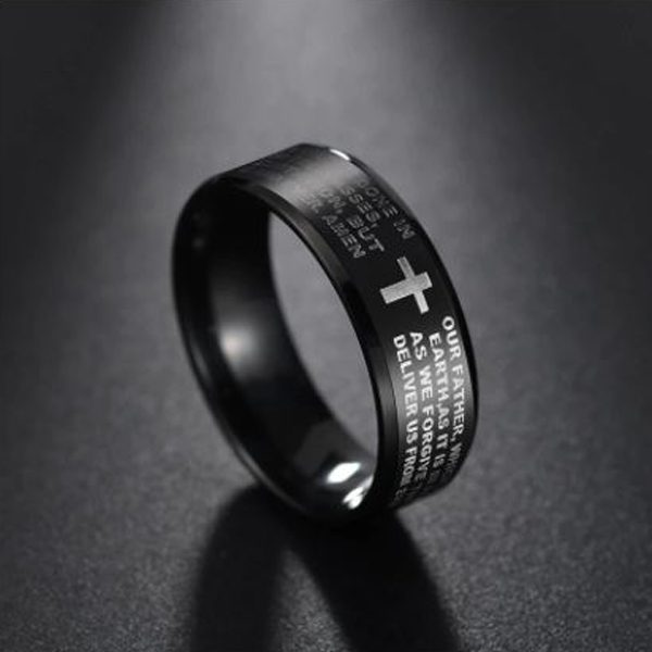 FLASH SALE! 8mm Black Brushed Stainless Steel Christain Bible Ring S9 Carousel 1