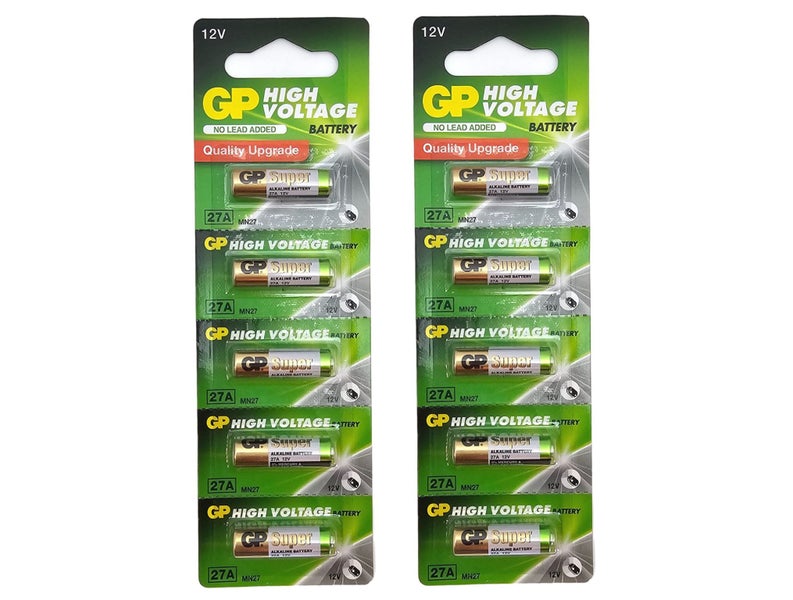 GP 27A (A27, MN27, LR27A) 12V High Voltage Alkaline batteries - 10 Pack (B5 x 2) Carousel 1
