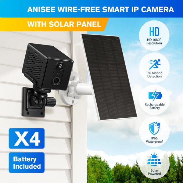 WiFi IP Security Camerax4 CCTV Set Solar Battery 1080P HD Wireless Night Vision Carousel 1