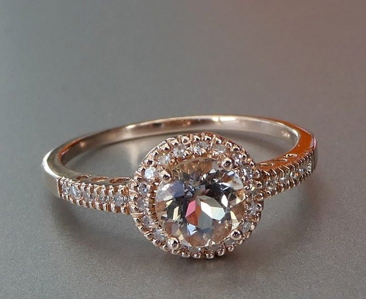 BEAUTIFUL 100% NATURAL MORGANITE & DIAMOND 14K SOLID ROSE GOLD RING Carousel 1