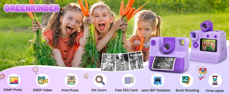 1080P Instant Print Camera for Kids,HD Digital Video Cameras with 3 Rolls Print Carousel 1