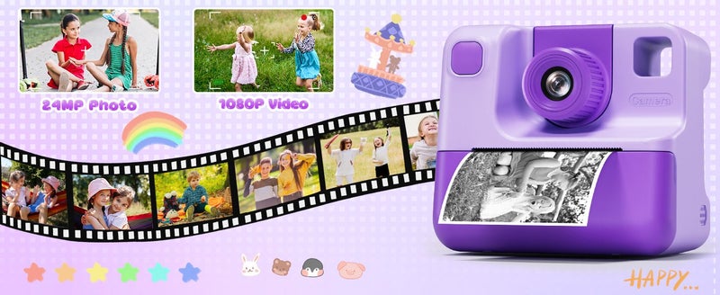 1080P Instant Print Camera for Kids,HD Digital Video Cameras with 3 Rolls Print Carousel 2