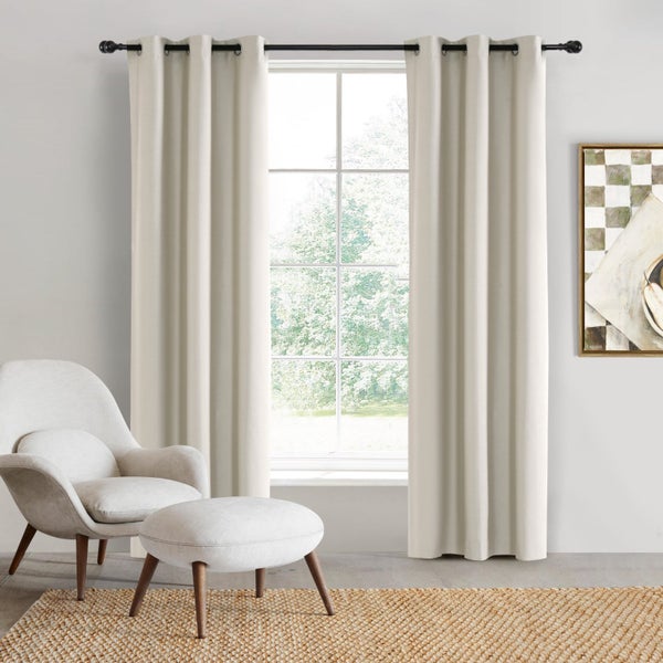 Sherwood Home 100% Blockout Eyelet Curtain Pair Oatmeal 90x223cm Carousel 1