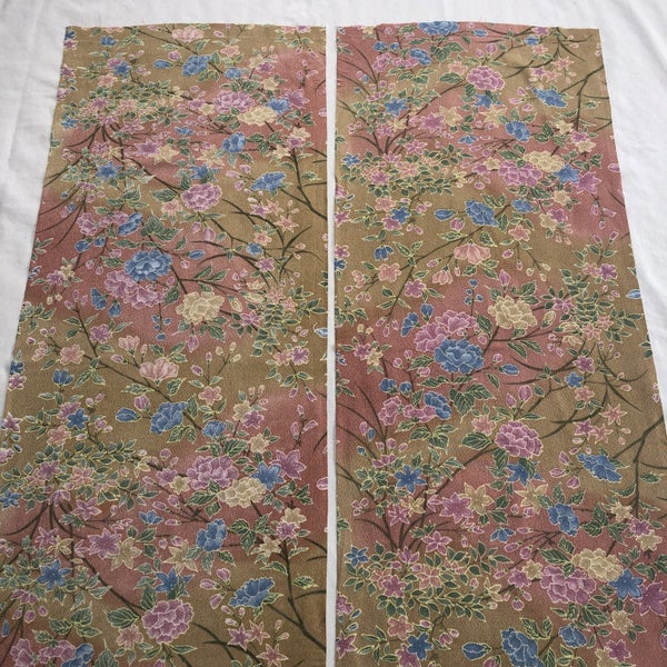 Vintage Japanese Silk Floral Kimono Panels Fabric X2 Pieces Carousel 13