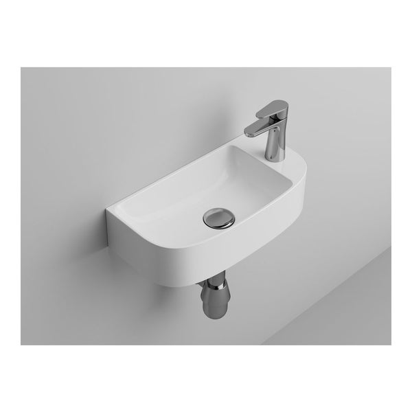 EMILIA 440 WALL MOUNTED RIGHT HAND WASH BASIN - WHITE GLOSS Carousel 1