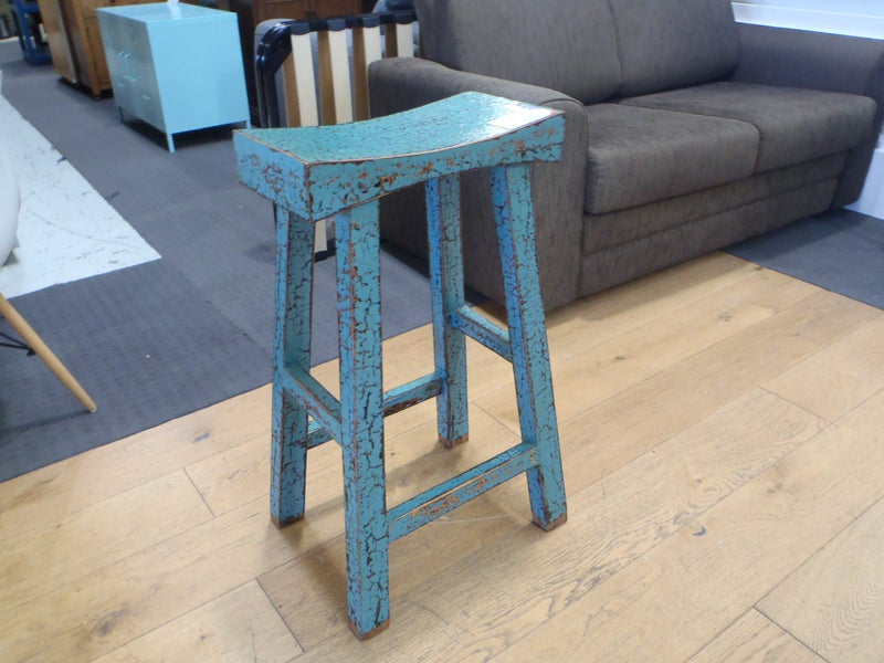 Teak Chinese Style Stool - Crackle Paint Finish Carousel 1