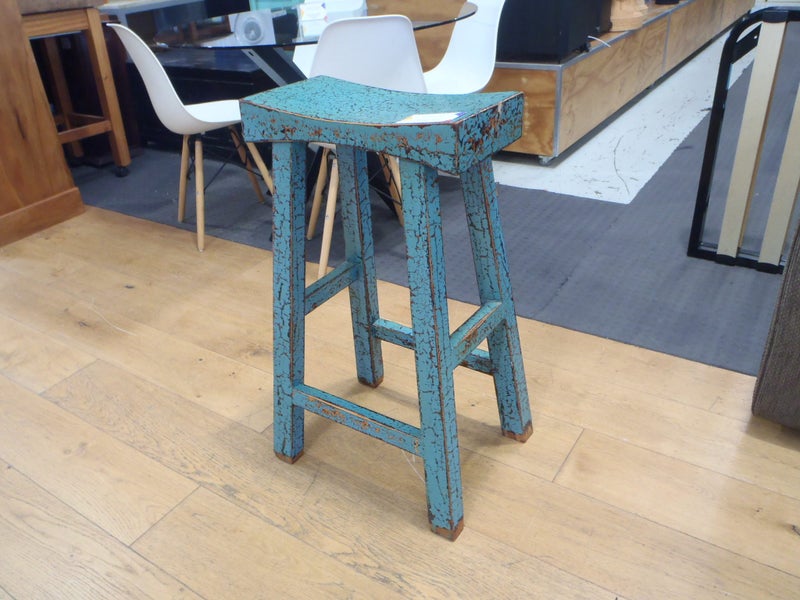 Teak Chinese Style Stool - Crackle Paint Finish Carousel 2