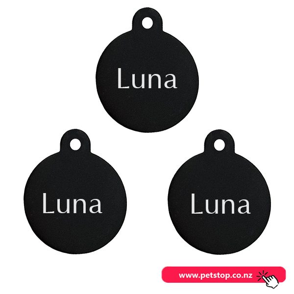 Pet Name Tag - "Luna" - Small Black Circle 3pk Carousel 1