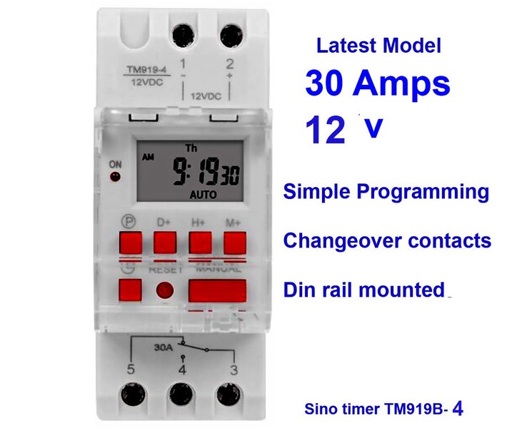 New 7 day Digital Timer 30 Amp 12v. Easy to Program. Din Rail Sino timer Brand Carousel 1
