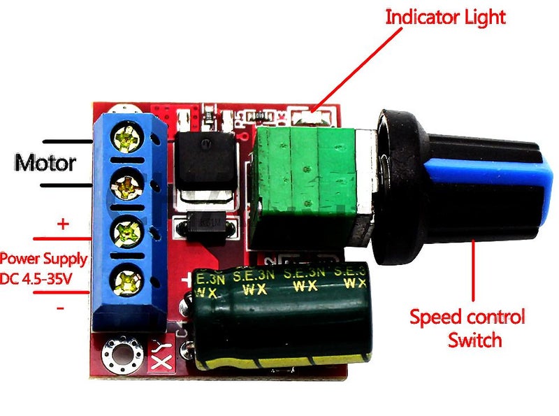 Tiny HIGH POWER 5 AMP DC Motor Speed Controller 4.5v to 35v for DC Brushed Motor Carousel 2