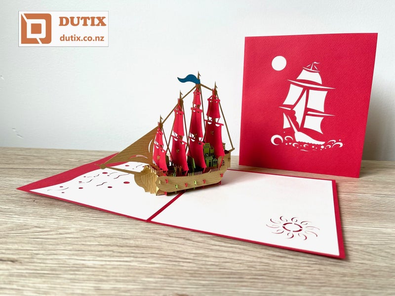 3D POP UP Card - Red Sailing Ship Carousel 1