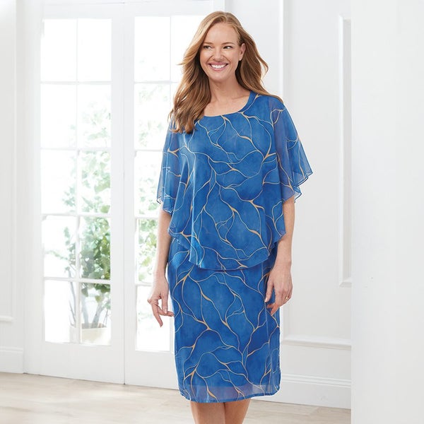 Elegant Evening Dress - Size 14 - Navy Multi Carousel 1