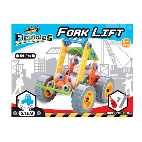84pcs Construct IT Flexibles DIY Fork Lift Toy w Tools STEM Build Kit Kids 4y+ Carousel 2
