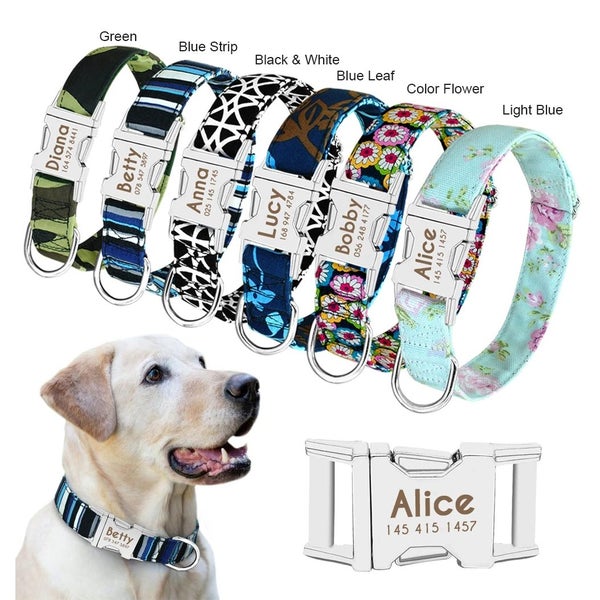 Personalized Dog Cat Tag Collar Nylon Print Engrave Customize Nameplate ID Carousel 1