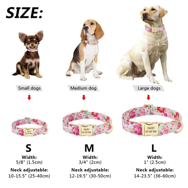 Personalized Dog Collar Nylon Floral Print with Engraved Name & Number Carousel 2