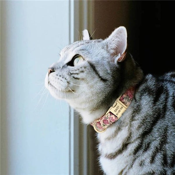 Personalized Dog Collar Nylon Floral Print with Engraved Name & Number Carousel 12