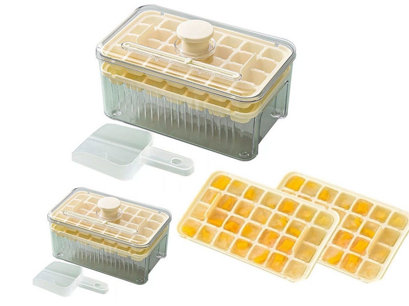 2 X 56 Grid Ice Tray Mold Ice Cube Maker Storage Container Boxes Light Yellow Carousel 1