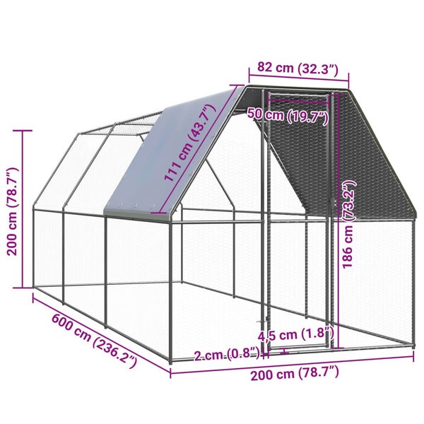Outdoor Chicken Cage 2X6x2 M Galvanised Steel Small Animal Cages & Hutches Carousel 2