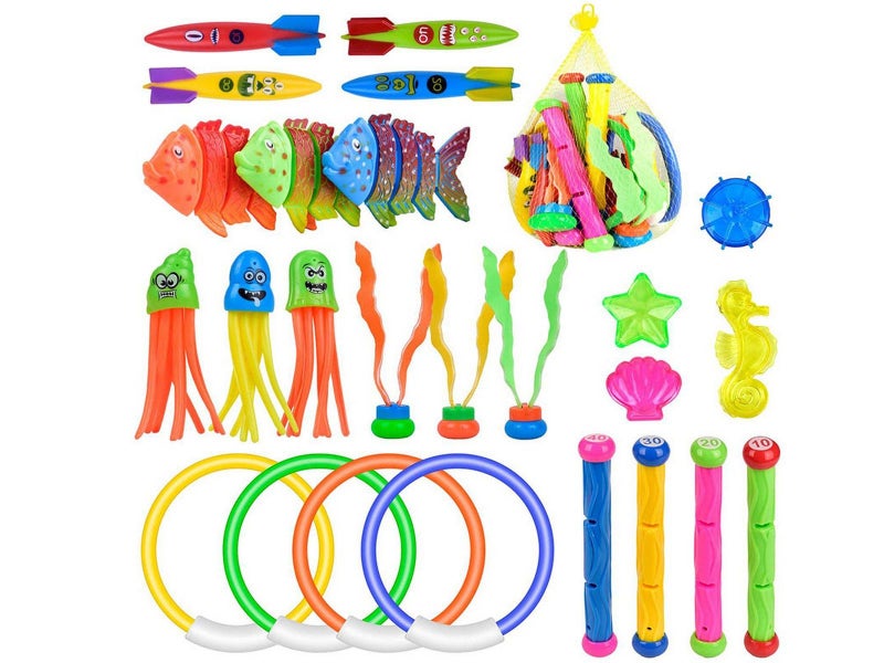28pcs Pets Pool Diving Toys Set Underwater Games Fun Swimming Training Toys Carousel 1