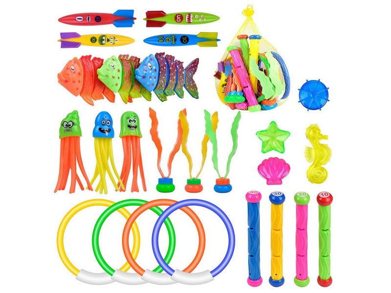 28pcs Pets Pool Diving Toys Set Underwater Games Fun Swimming Training Toys Carousel 2
